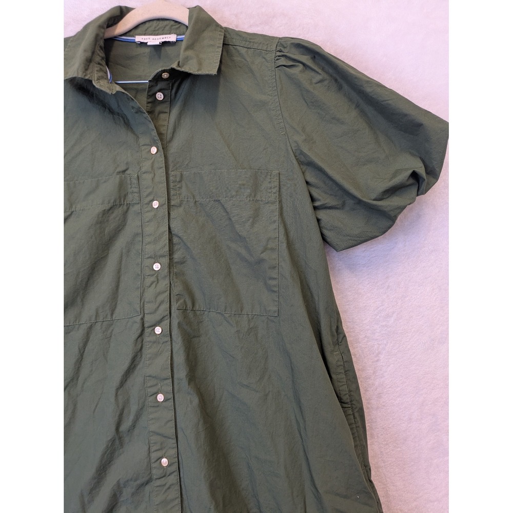 Free Assembly Womens XS Olive Green Short Puff Sleeve Tiered Button Front‎ Dress - Picture 6 of 10